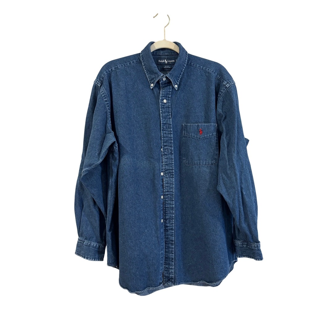Vintage 90s Polo Ralph Lauren Blake Denim Shirt Men's Large Blue Button Down L